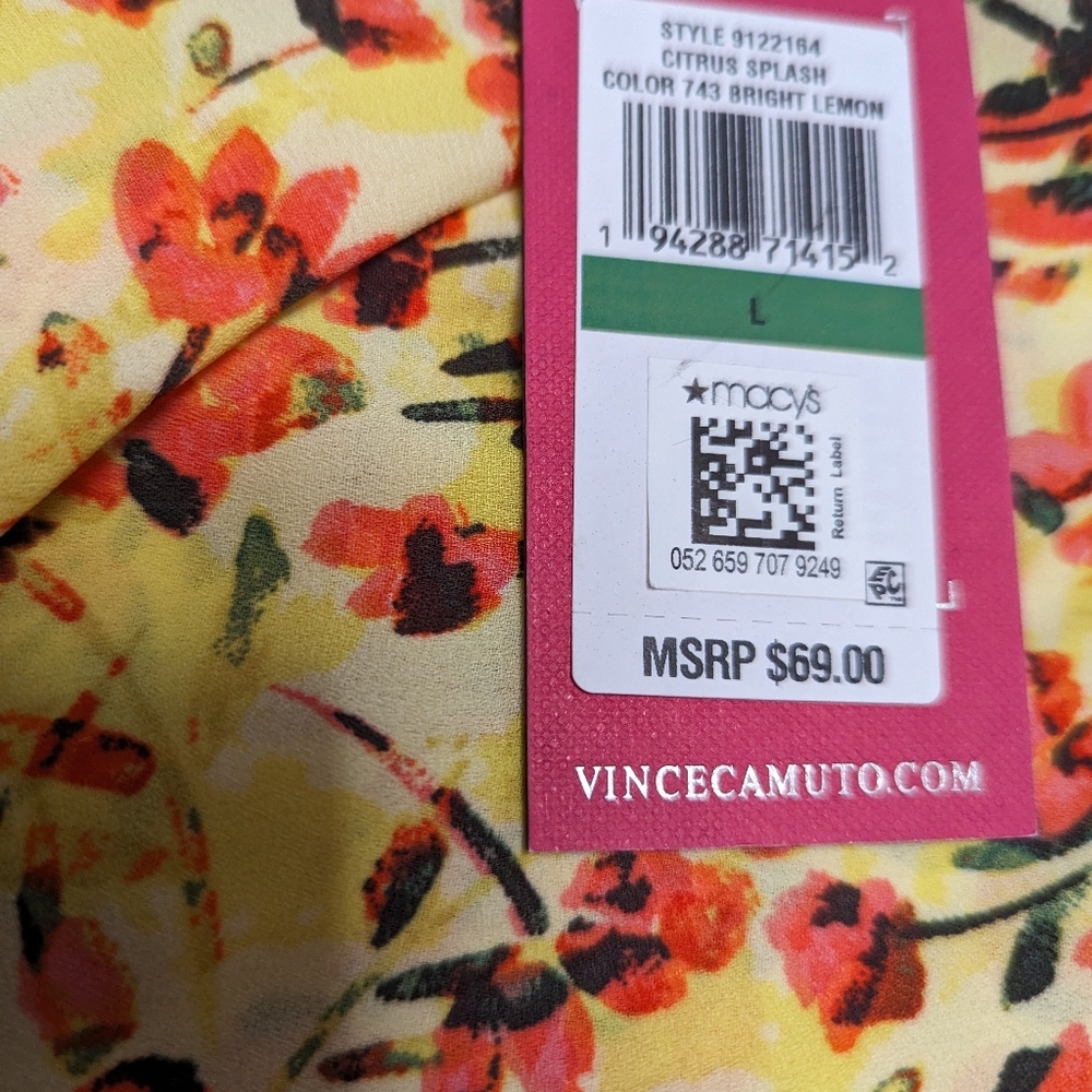 NWT Vince Camuto Women's Yellow Floral Blouse Size Large MSRP $69 - Picture 5 of 5
